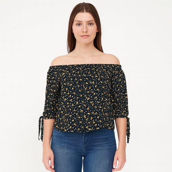 Madewell Black and Gold Off The Shoulder Top Size Small - Picture 1 of 6